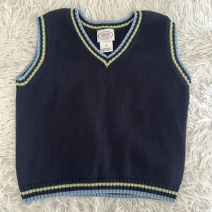TALBOTS Kids Navy Blue Knit V Neck Sweater Vest Green and Blue Trim Size 2